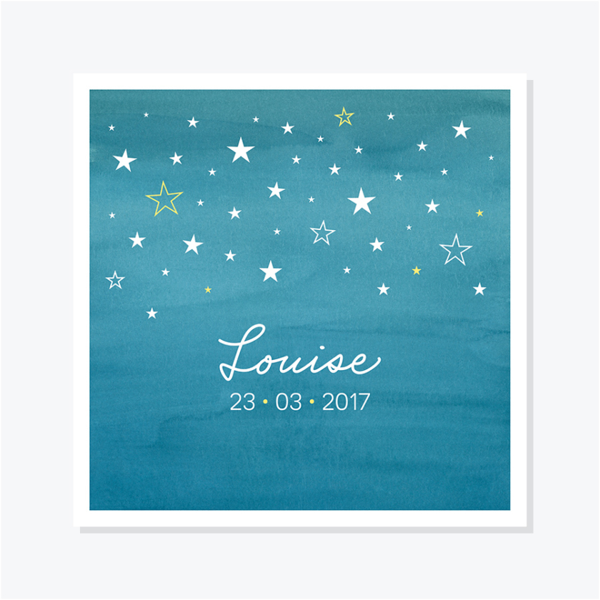 Faire-part naissance – Étoiles fond aquarelle