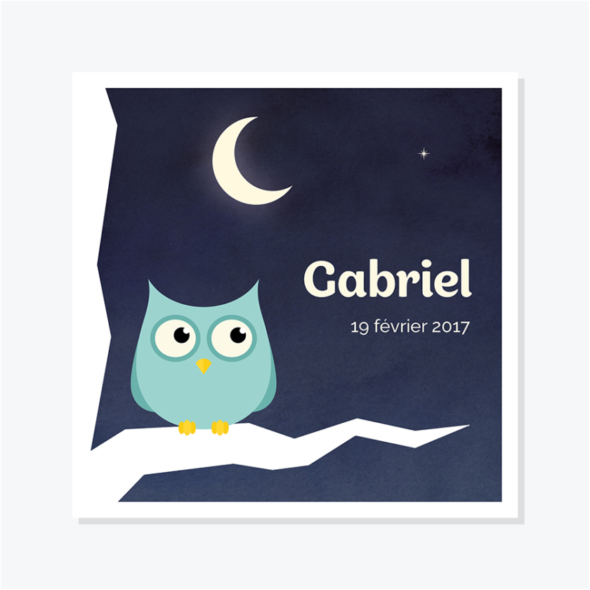 Faire-part naissance – Hibou – Oiseau de nuit