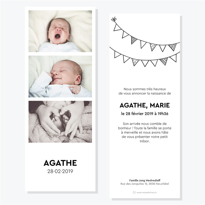 Faire-part naissance ou adoption – Modèle photomaton 2, 3 ou 4 photos