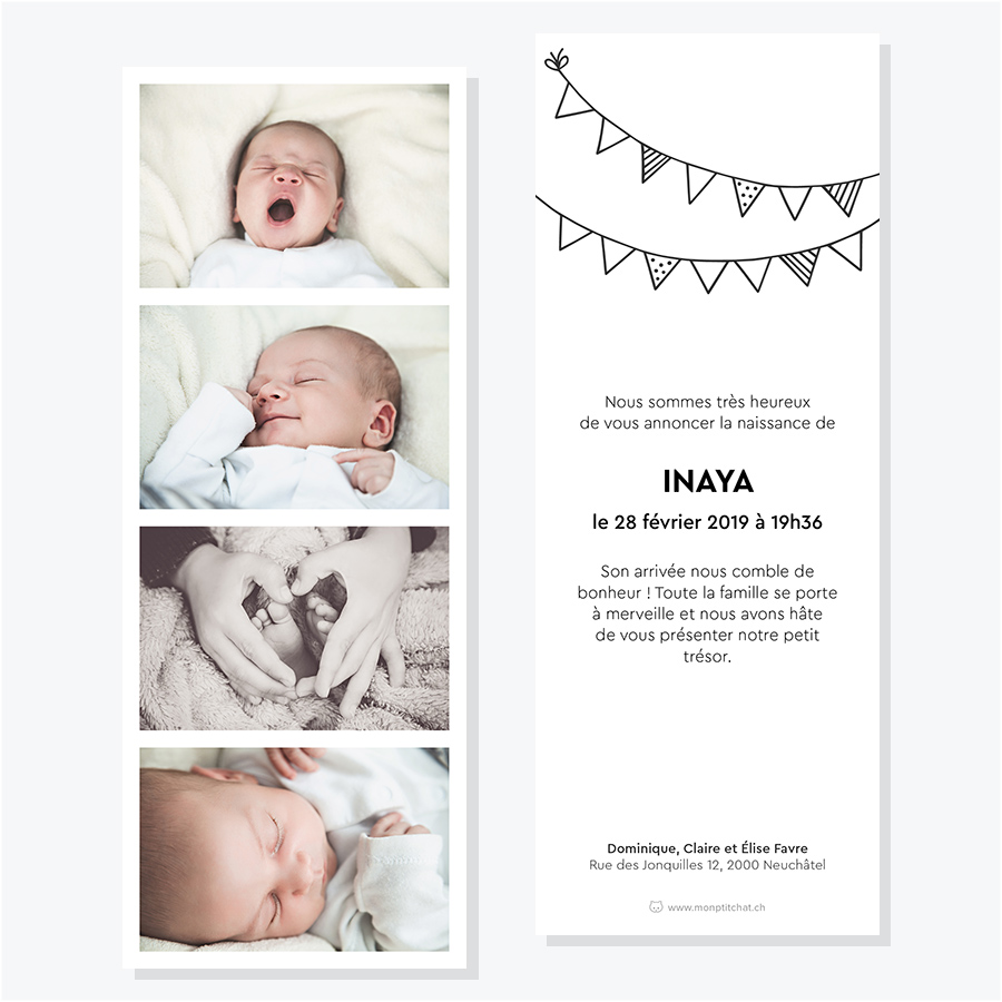 Faire-part naissance ou adoption – Modèle photomaton 2, 3 ou 4 photos