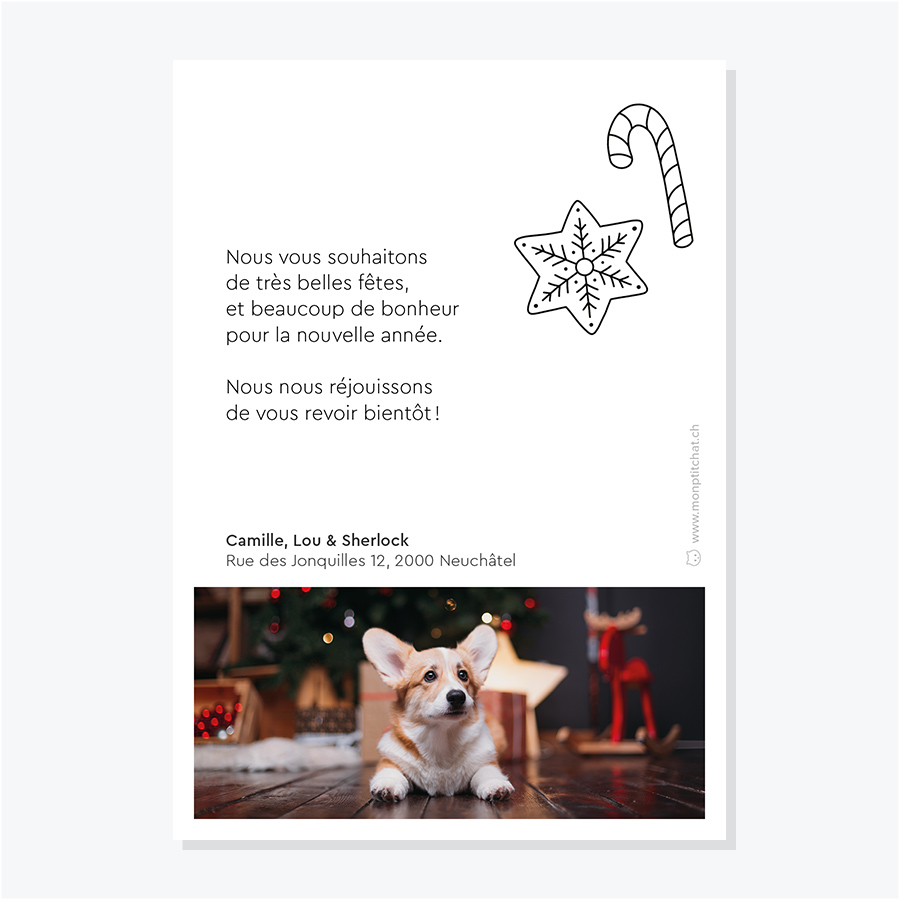 Carte de vœux de fin d'année personnalisable avec 2 photos – Dos avec illustation de pain d'épice et de sucre d'orge