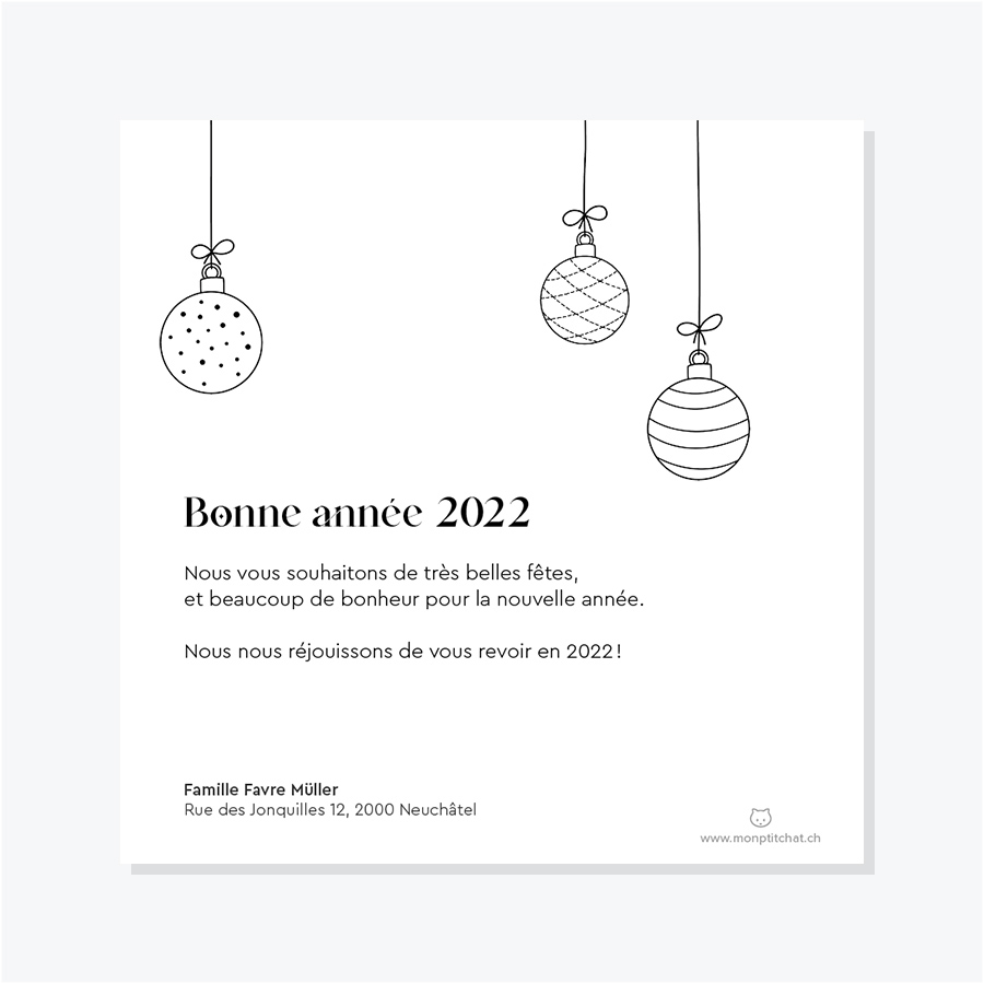 Carte de vœux de fin d'année – Verso avec illustration de décoration de sapin